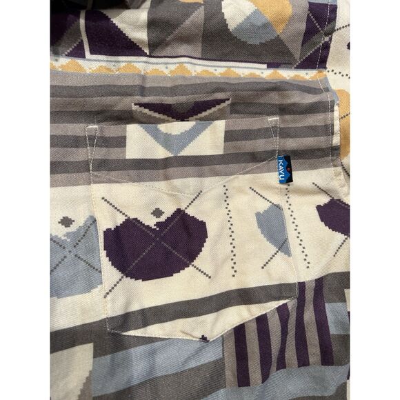 Kavu Men’s Medium Camp Collar Aztec Print Tencel Short Sleeve Button Up Shirt - Picture 2 of 7